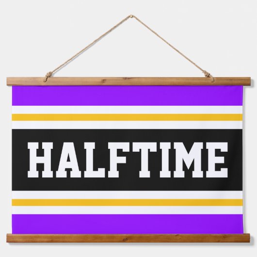 HALFTIME Heldere Paarse Zwart Geel Party Stripes Hangend Wandkleed (Voorkant)