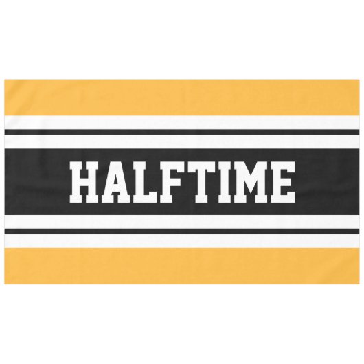 HALFTIME Sportief Helder Geel Zwart Wit Strepen Tafelkleed (Voorkant (Horizontaal))