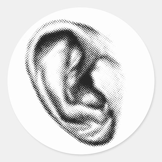 Halftone Black en White Ear Ronde Sticker (Voorkant)
