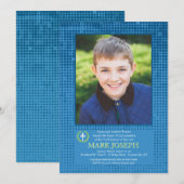 Halftone blauwe foto uitnodiging (Voorkant / Achterkant)