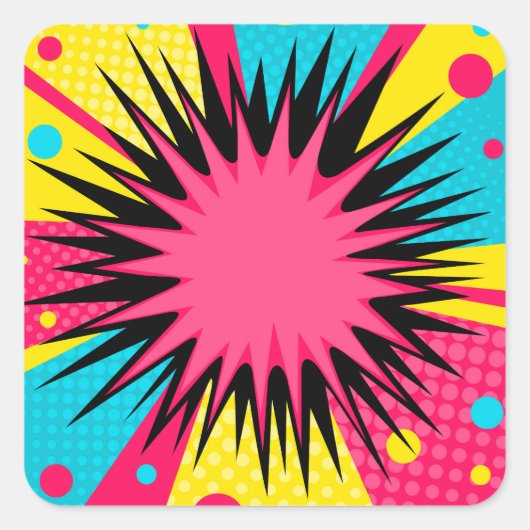 Halftone Comic Starburst-rand Vierkante Sticker (Voorkant)