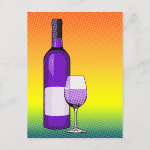 halftone comic wine glass en flessen briefkaart
