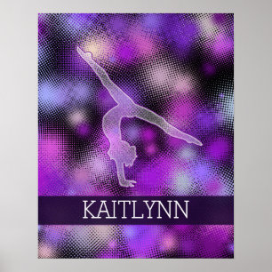 Halftone gymnast in Paars met monogram Poster