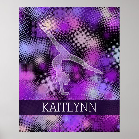 Halftone gymnast in Paars met monogram Poster (Voorkant)