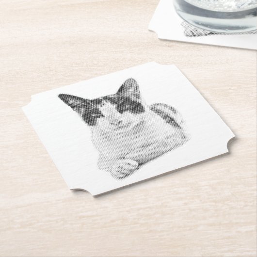 Halftone Kat Kartonnen Onderzetters (Gekanteld)