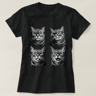 Halftone Nerdy Cat Bril Foto Raster T-shirt