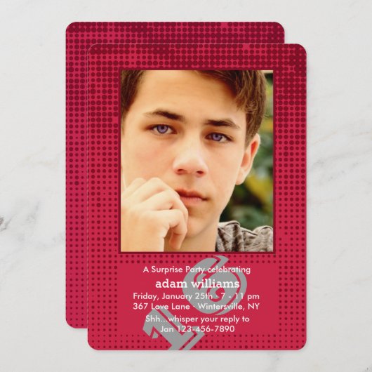 Halftone Red Photo Invitation Kaart (Voorkant / Achterkant)