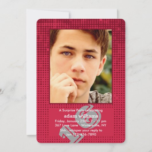 Halftone Red Photo Invitation Kaart (Voorkant)