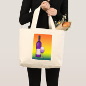 halftone stripwijn glas en fles grote tote bag (Voorkant (product))