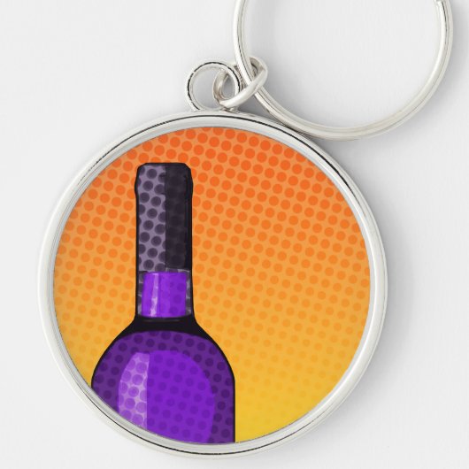 halftone stripwijn glas en fles sleutelhanger (Voorkant)