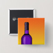 halftone stripwijn glas en fles vierkante button 5,1 cm (Voorkant /achterkant)