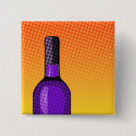 halftone stripwijn glas en fles vierkante button 5,1 cm (Voorkant)