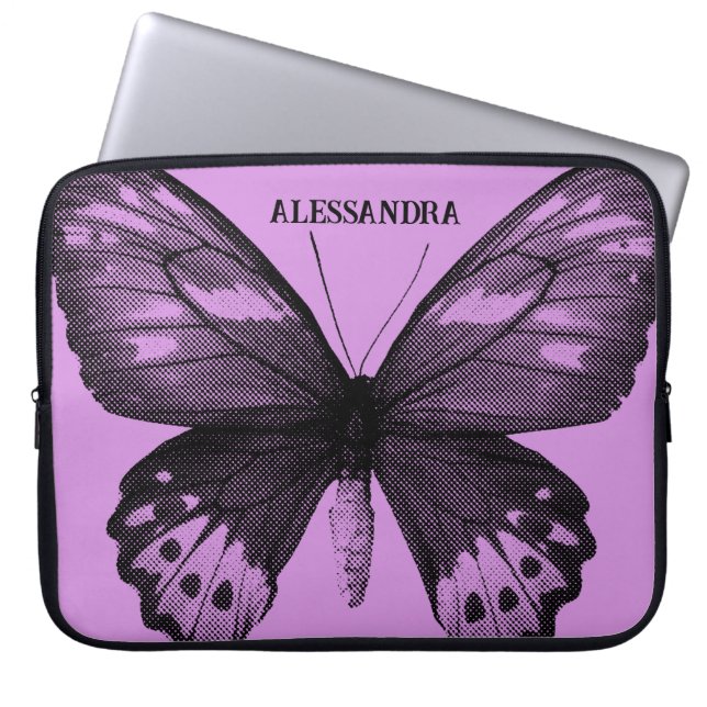 Halftoonvlinder Laptop Mouw – Lavendel Persoon Laptop Sleeve (Voorkant)