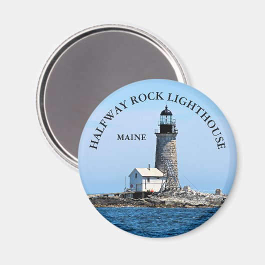 Halfway Rock Lighthouse, Maine Round Magnet (Voorkant / Achterkant)