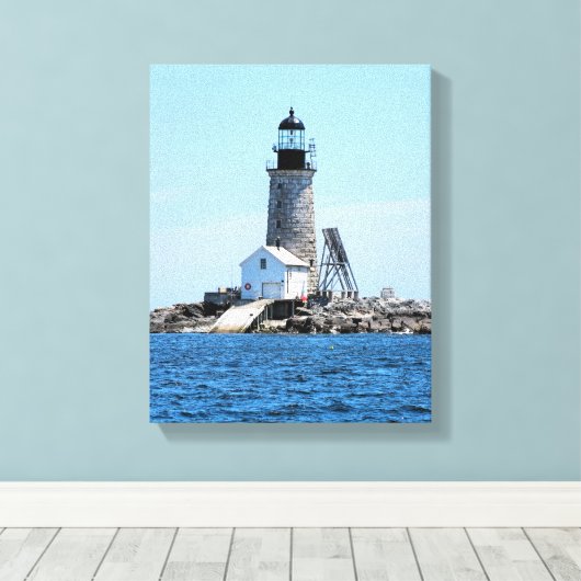 Halfway Rock Lighthouse, ME Wrapped Canvas Print (Insitu (Houten vloer))