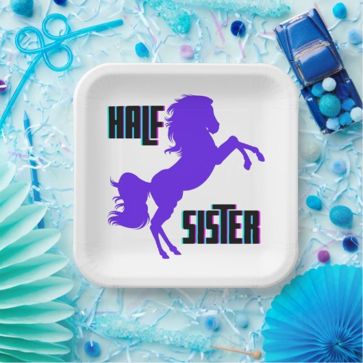 Halfzuster Paarse Pony Papieren Bordje (Feest)