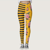 Halfzware en halve Roos Floral Black en Gold Leggings (Voorkant)