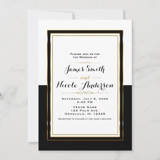 Halfzwart wit en gouden chic Elegant Wedding Kaart (Voorkant)