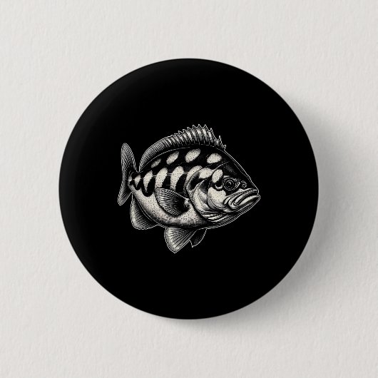 Halibut Fish Graphic Gevist Art Design Ronde Button 5,7 Cm (Voorkant)