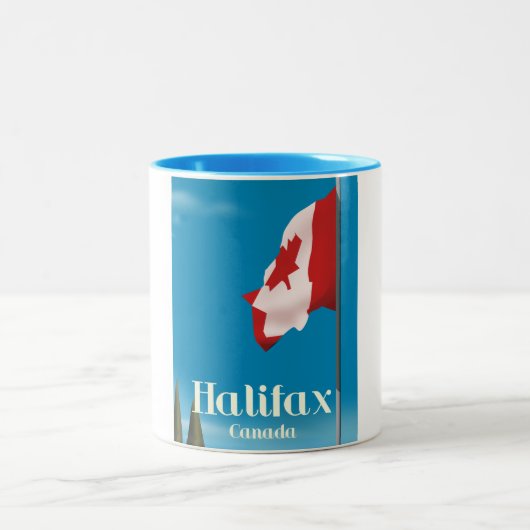 Halifax Canada Reisposter Tweekleurige Koffiemok (Center)