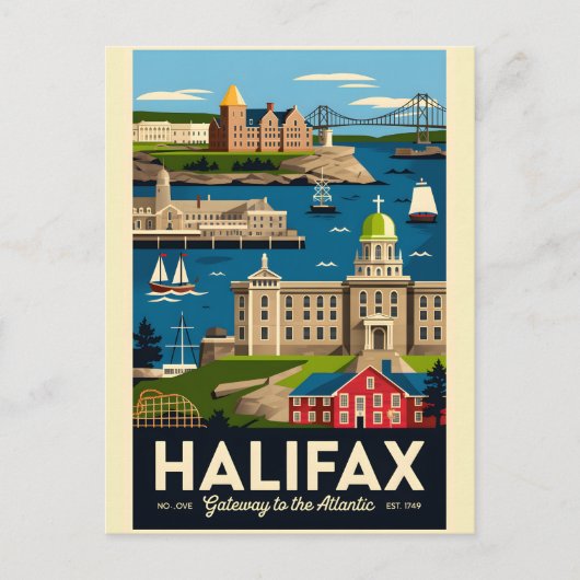 Halifax Canada Retro Reisposter Kunst Briefkaart (Voorkant)