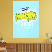 Halki Greece Map geïllustreerde reisposter Canvas Afdruk (Insitu (Woonkamer))