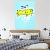 Halki Greece Map geïllustreerde reisposter Canvas Afdruk (Insitu (Slaapkamer))