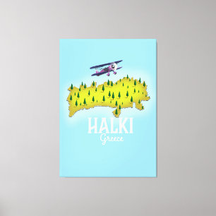Halki Greece Map geïllustreerde reisposter Canvas Afdruk