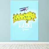 Halki Greece Map geïllustreerde reisposter Canvas Afdruk (Insitu (Houten vloer))