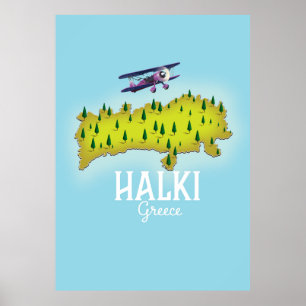 Halki Greece Map geïllustreerde reisposter Poster
