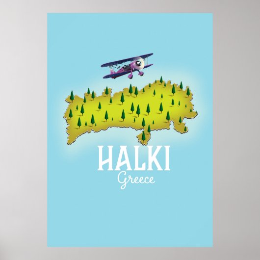 Halki Greece Map geïllustreerde reisposter Poster (Voorkant)