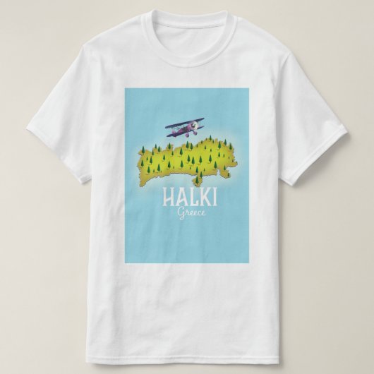 Halki Greece Map geïllustreerde reisposter T-shirt (Design voorkant)