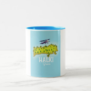 Halki Greece Map geïllustreerde reisposter Tweekleurige Koffiemok