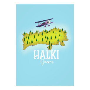 Halki Griekenland Kaart Geïllustreerde reisposter Foto Afdruk