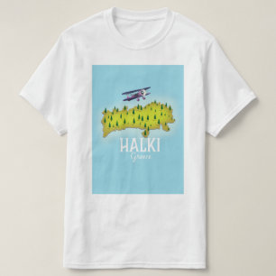 Halki Griekenland Kaart Geïllustreerde reisposter T-shirt