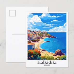 Halkidiki Griekenland Vintage Travel Illustratie Briefkaart
