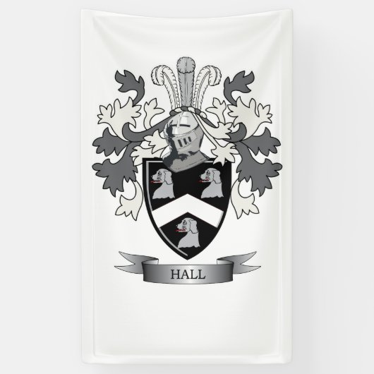 Hall Family Crest Coat of Arms Spandoek (Verticaal)