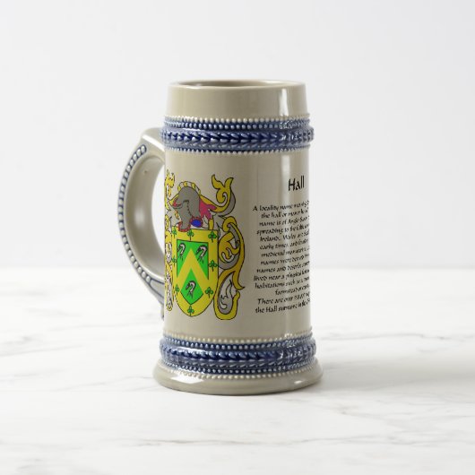 Hall Family Crest Stein Bierpul (Voorkant links)