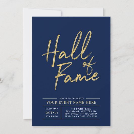 Hall of Fame | Gouden en Blauwe Moderne Partij Kaart (Voorkant)