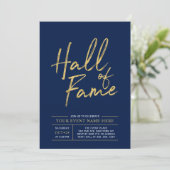 Hall of Fame | Gouden en Blauwe Moderne Partij Kaart (Staand voorkant)