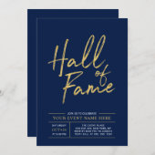 Hall of Fame | Gouden en Blauwe Moderne Partij Kaart (Voorkant / Achterkant)