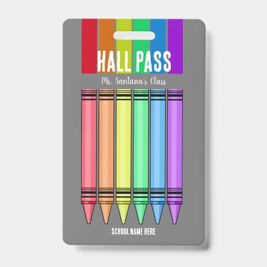 Hall Pass-badge met regenboogkrijt Badge (Voorzijde)
