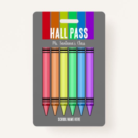 Hall Pass-badge met regenboogkrijt Badge (Voorkant)