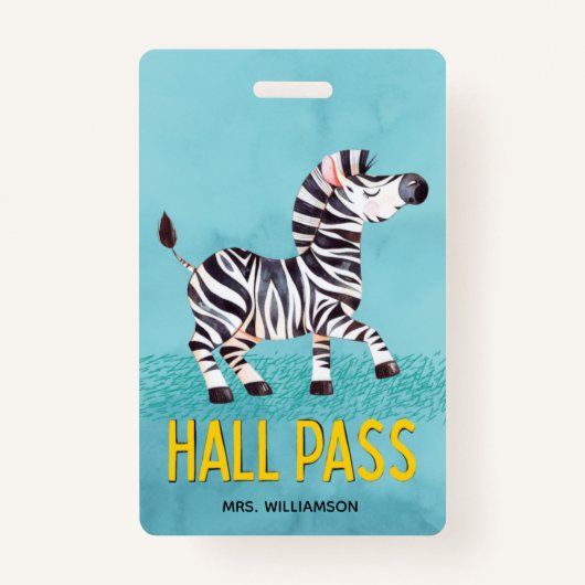 Hall Pass Cute Zebra Classroom Badge (Voorkant)