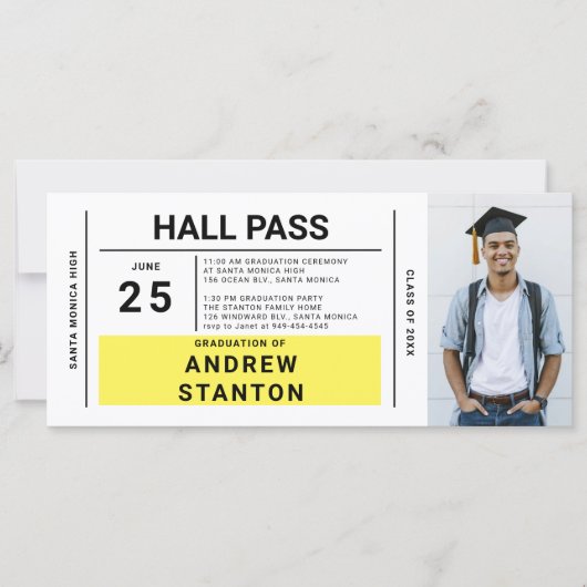 Hall Pass Graduation Party Uitnodiging voor middel (Voorkant)