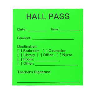 Hall Pass Pad (Neon Green) Notitieblok