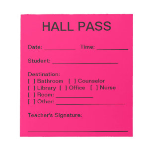 Hall Pass Pad (Neon Pink) Notitieblok