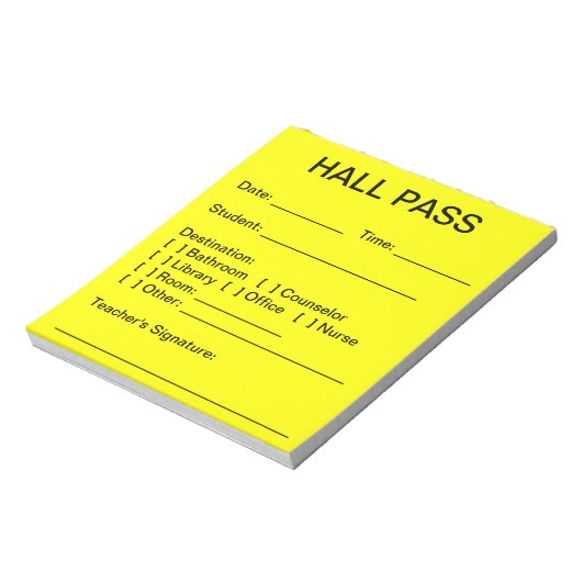 Hall Pass Pad Notitieblok (Linkerzijde)