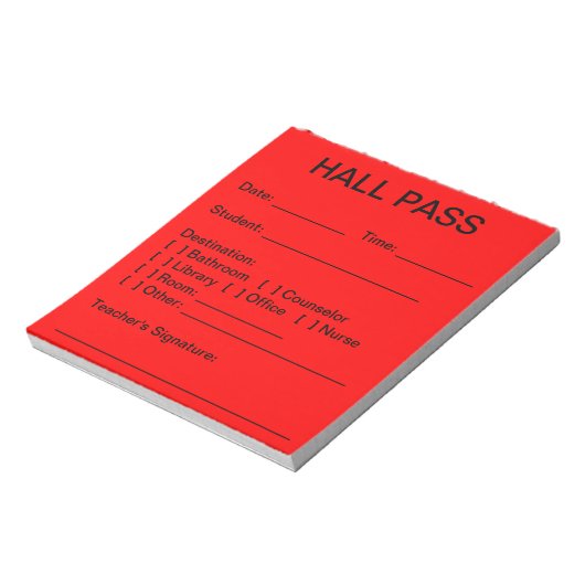 Hall Pass Pad (rood) Notitieblok (Linkerzijde)