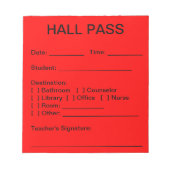 Hall Pass Pad (rood) Notitieblok (Voorkant)